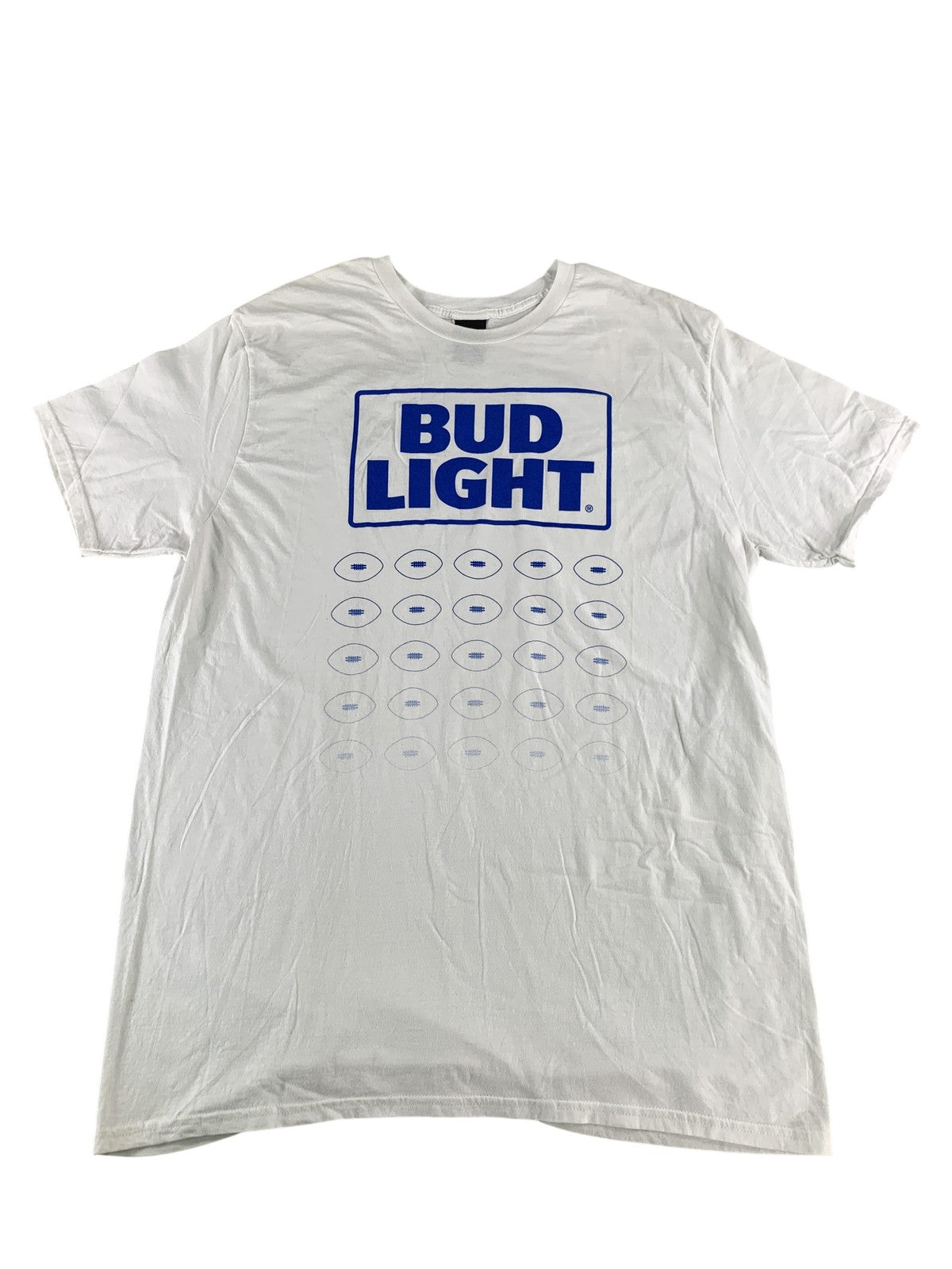 Bud Light Shirt Mens XL White Blue Graphic Football Promo Tee Hanes Perfect-T 25