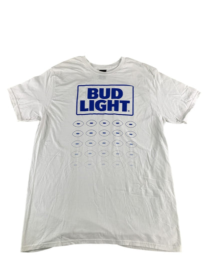 Bud Light Shirt Mens XL White Blue Graphic Football Promo Tee Hanes Perfect-T 25