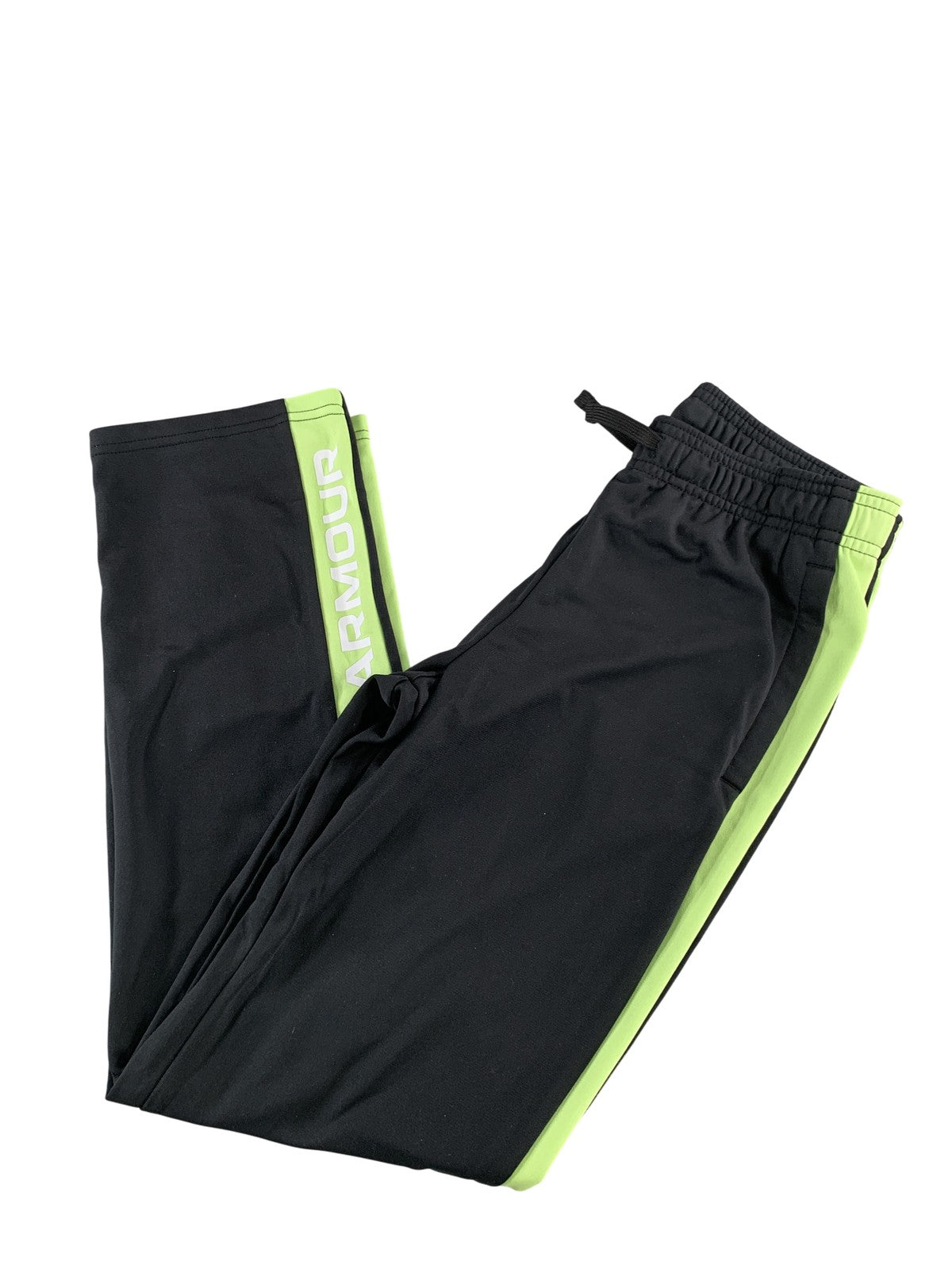 Under Armour Pants Youth Medium Black Neon Green Track Athletic Logo Drawstring