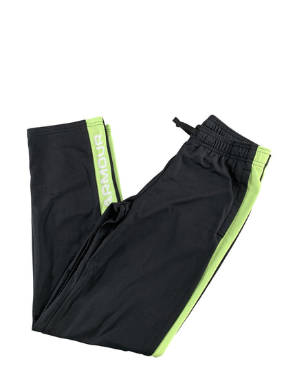 Under Armour Pants Youth Medium Black Neon Green Track Athletic Logo Drawstring