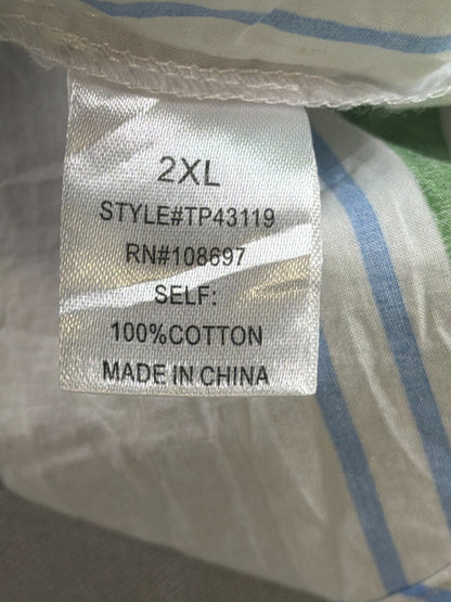 Sweet Rain Women 2XL Striped Button Down Shirt Green Orange Blue Cotton Pockets