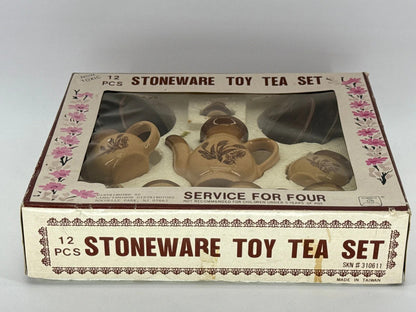 Vintage Stoneware Toy Tea Set 12pc SUMMCO Brown Floral Miniature in Box 5927