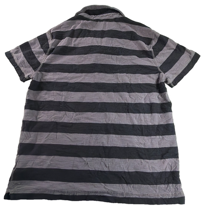Calvin Klein Jeans Mens Large Gray Black Stripe Polo Shirt Cotton Slub Texture