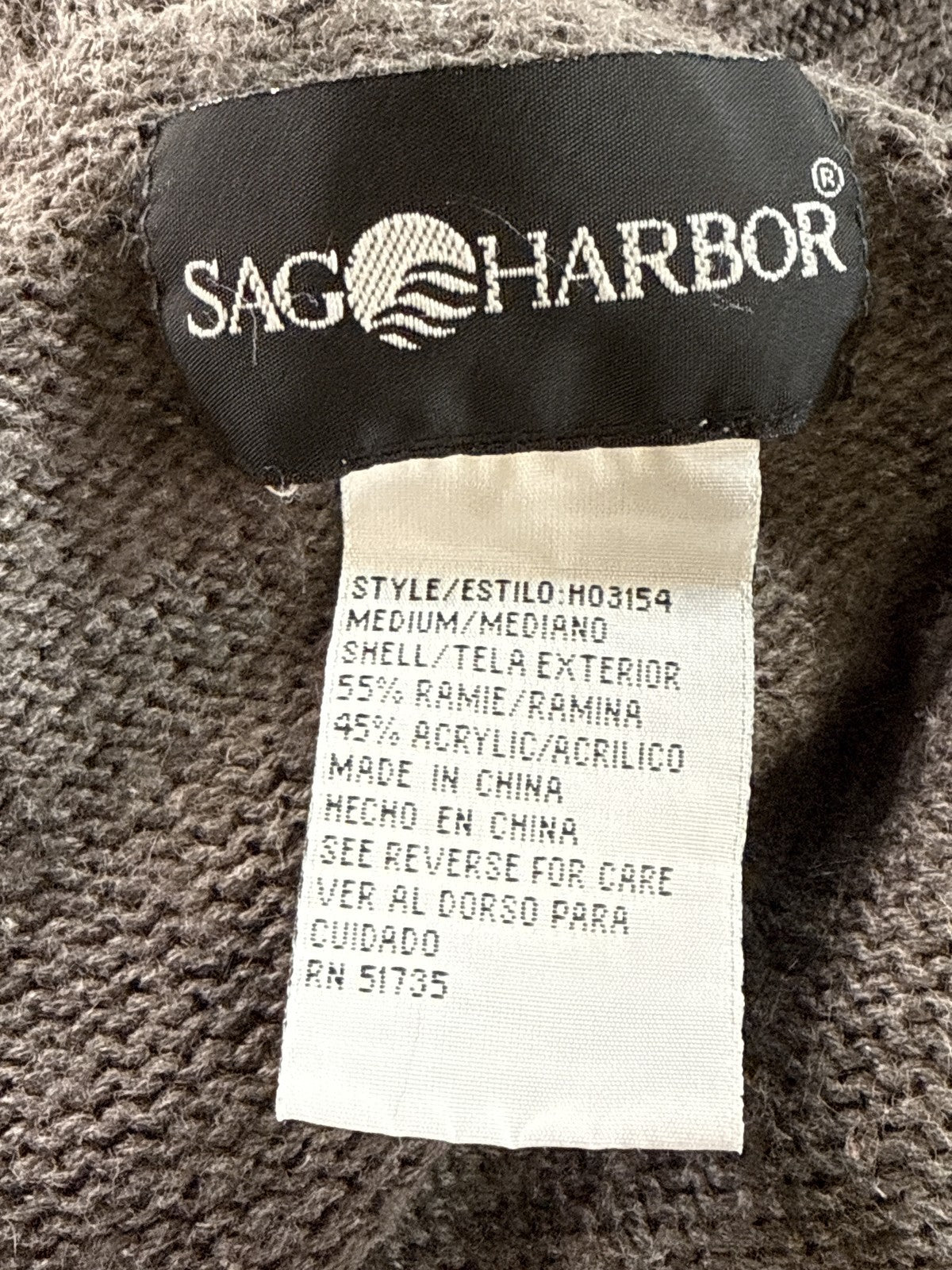 SAG HARBOR H03154 Cable Knit Turtleneck Sweater Unisex Medium Gray Relaxed Fit