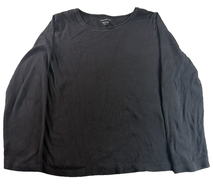 Charter Club Womens Large Black Pima Cotton Long Sleeve Crew Neck Tee Shirt Top