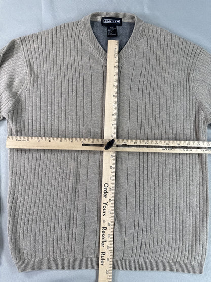 JANTZEN Ribbed V Sweater M M/M Beige 100% COMBED COTTON Regular Fit Long