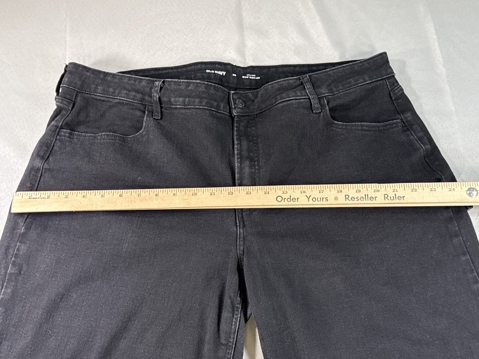 Old Navy High Rise Wide Leg Jeans Womens 20 Black Denim Cropped Stretch Frayed