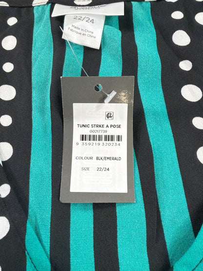 Avenue Studio Tunic NWT 22/24 Black Emerald Polka Dot Ruffle Sleeve V Neck Top