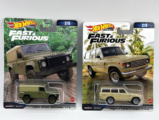 Hot Wheels Premium Fast Land Rover Defender Diecast Car Green Beige Metal Scale