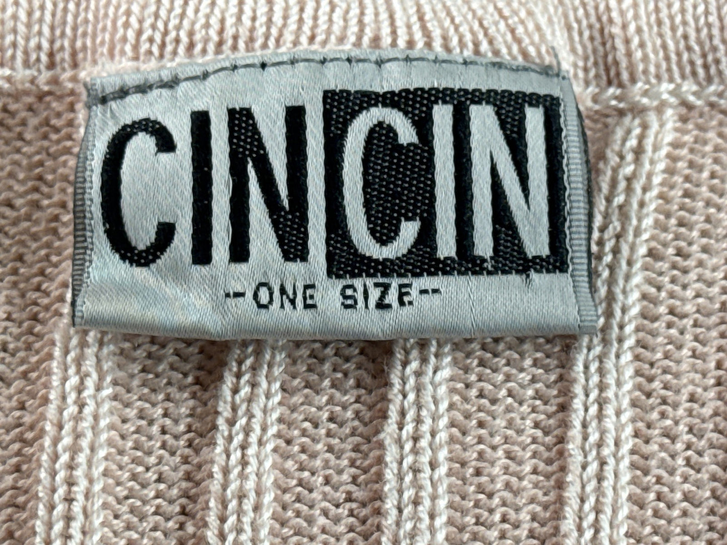 CINCIN Striped Neck Long Sleeve Knit Sweater Pink ONE Stretchy Collarless