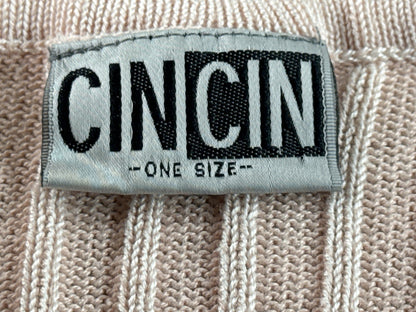 CINCIN Striped Neck Long Sleeve Knit Sweater Pink ONE Stretchy Collarless