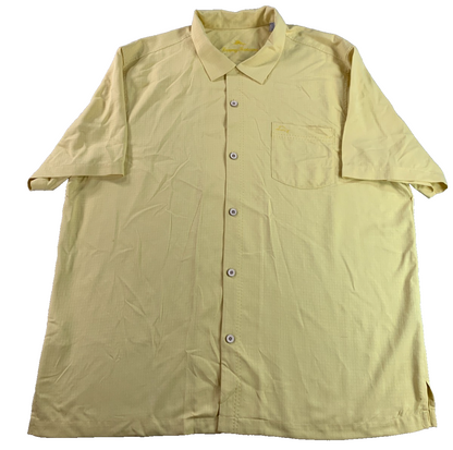 Tommy Bahama IslandZone Mens XXL Yellow Camp Shirt Button Up Short Sleeve Marlin