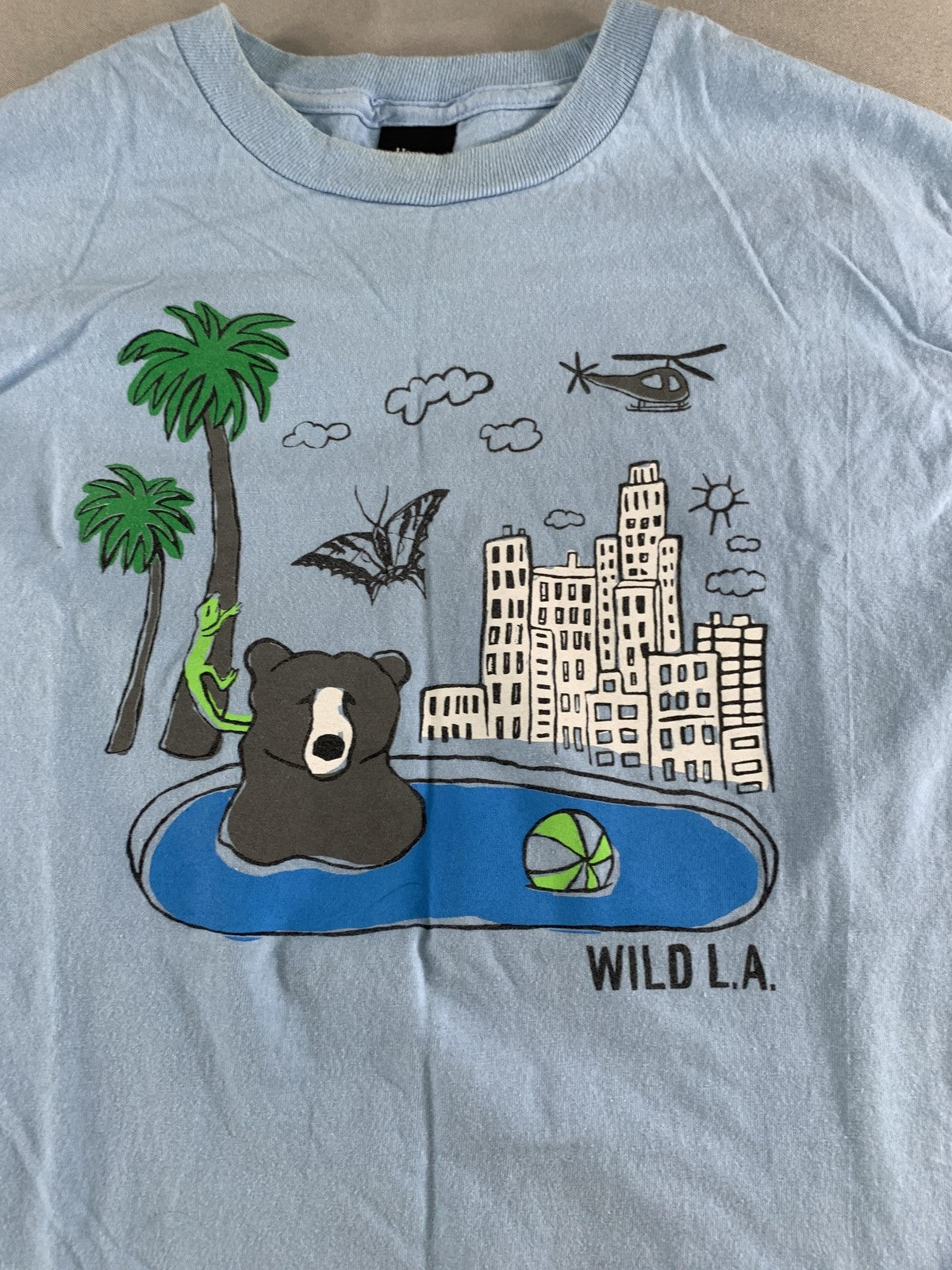 Hanes Shirt Mens Small Blue Wild LA Bear Skyline Graphic T-Shirt Tee California
