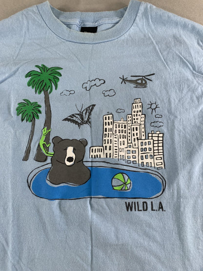 Hanes Shirt Mens Small Blue Wild LA Bear Skyline Graphic T-Shirt Tee California