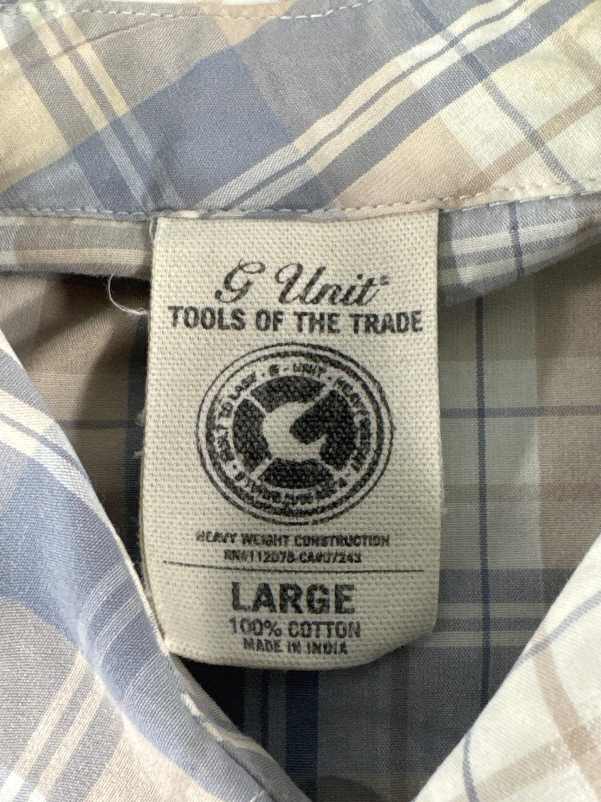 G Unit Shirt Mens Large Plaid Short Sleeve Tools of the Trade Heavyweight NWT