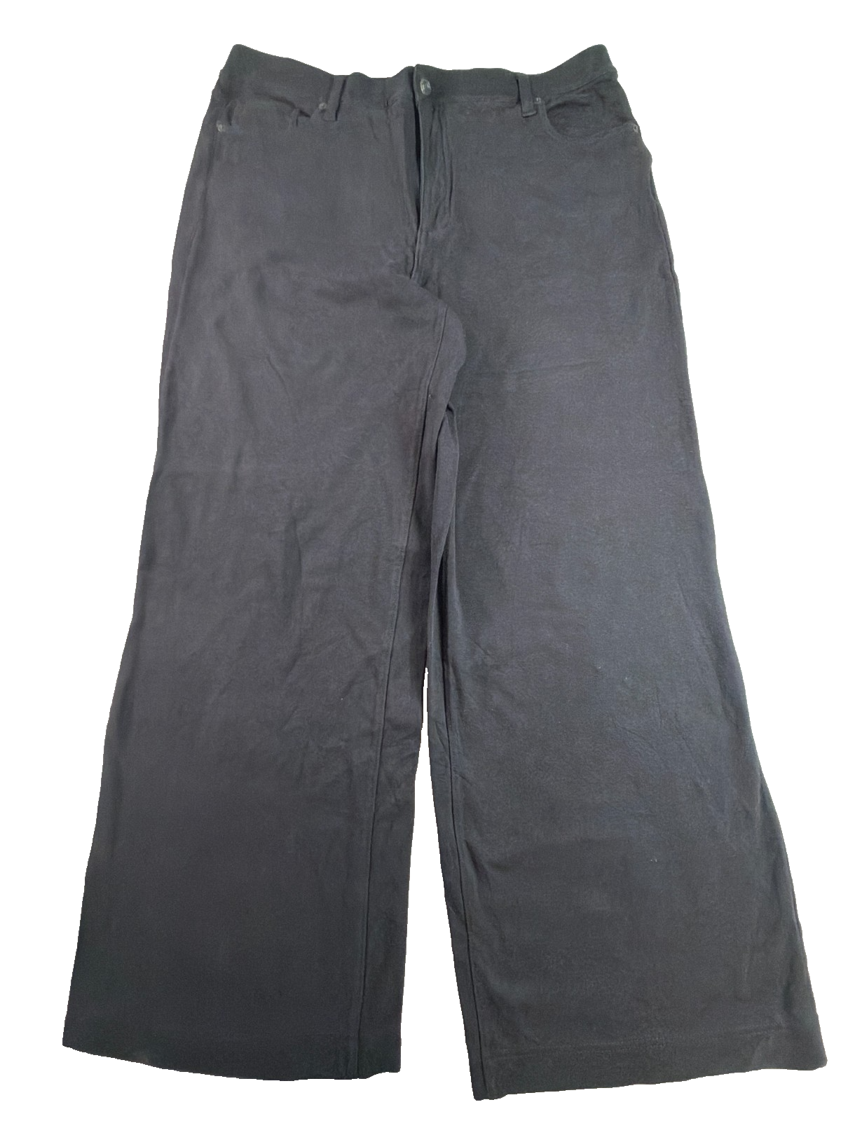 LANDS END Black Sport Knit Elastic Waist Corduroy Wide Leg Pants Womens XL/P NEW