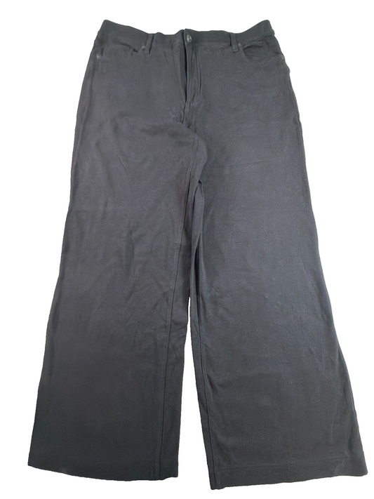 LANDS END Black Sport Knit Elastic Waist Corduroy Wide Leg Pants Womens XL/P NEW