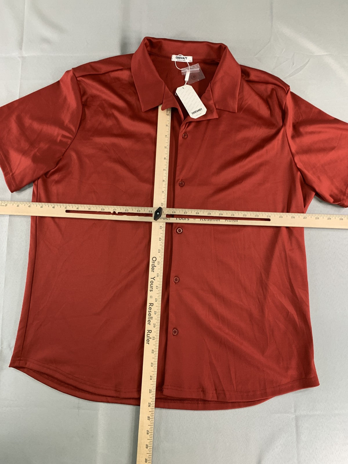 Coofandy Shirt Mens XL Red Short Sleeve Button Up Camp Collar Casual Lightweight