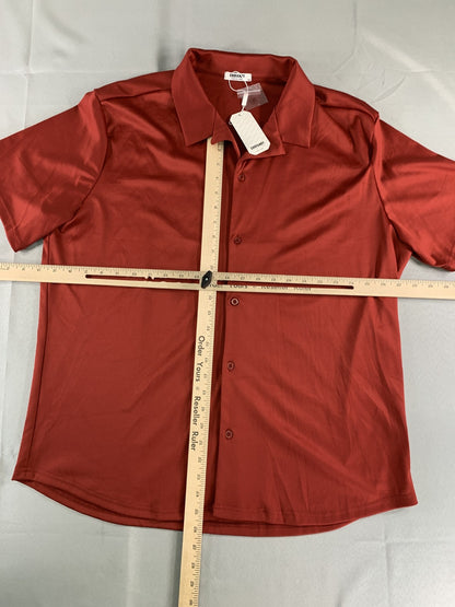 Coofandy Shirt Mens XL Red Short Sleeve Button Up Camp Collar Casual Lightweight