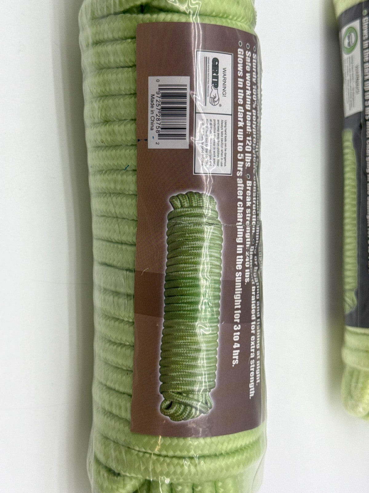 Grip Glow Rope 50FT 3/8 Polypropylene Green Glow In Dark Camping Boat Lot 2