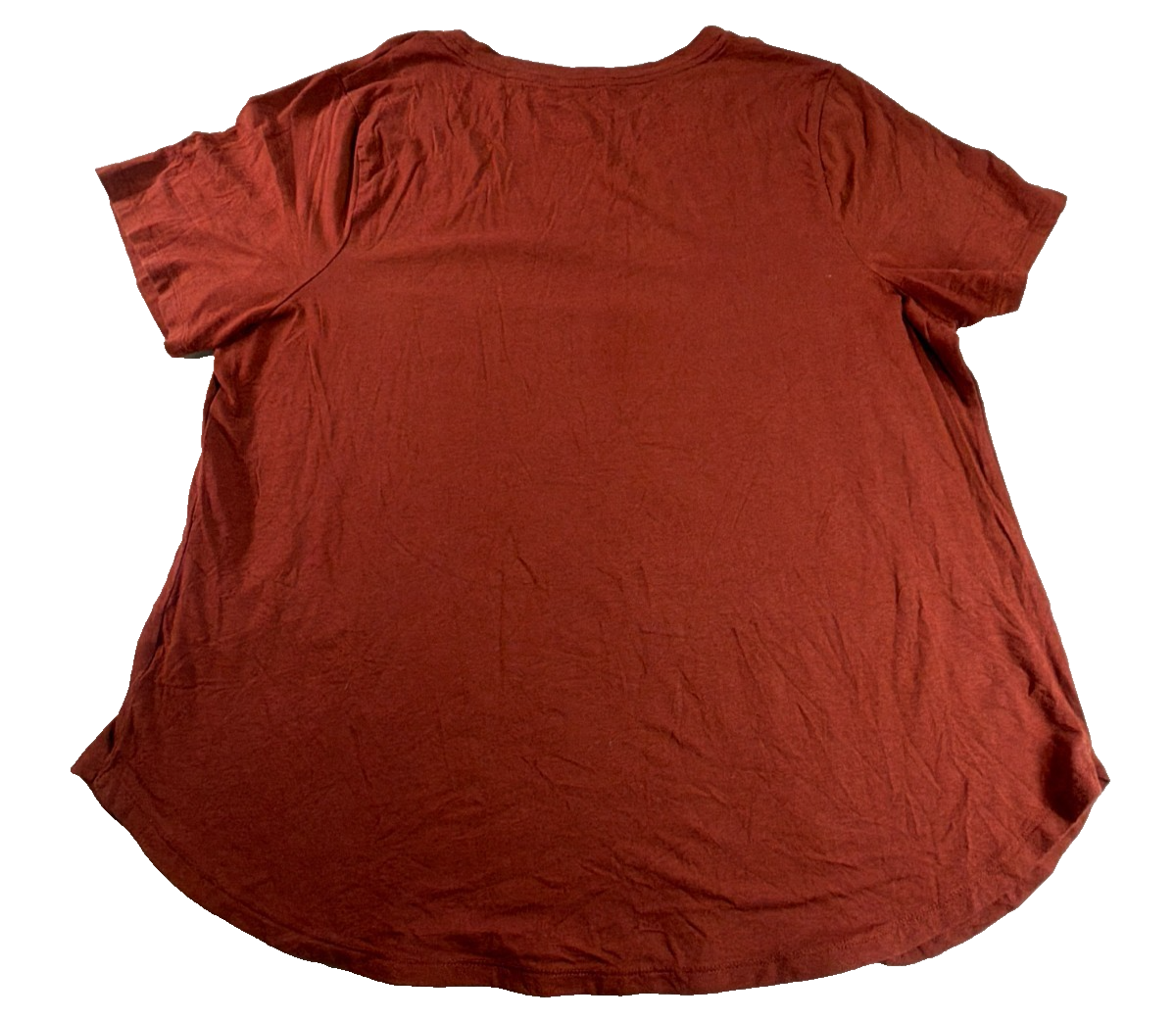 Ava Viv Womens 1X Rust Terracotta V-Neck Short Sleeve Curved Hem Tee Top Modal