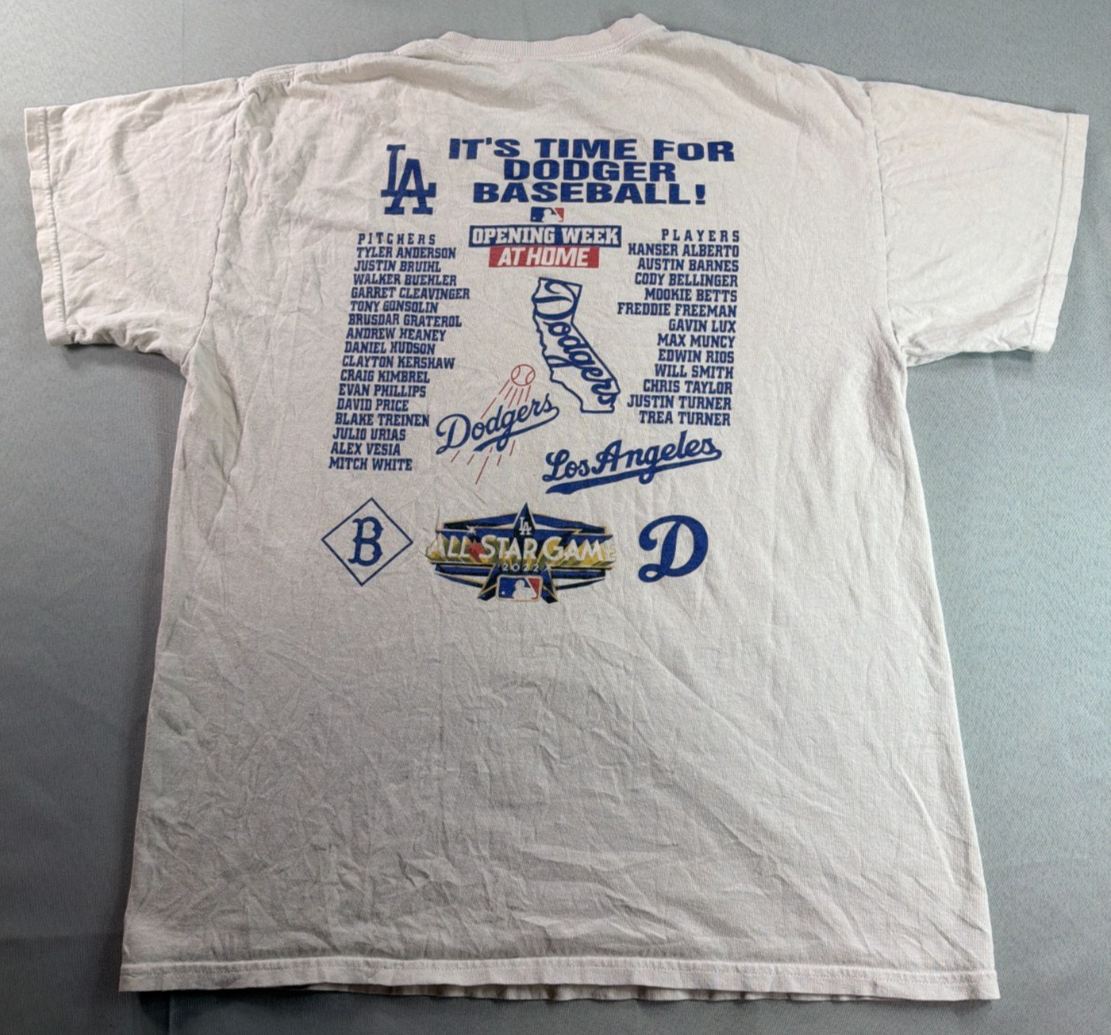Dodgers Opening Week 2022 Shirt LA MLB Large White Graphic Tee Roster Back NWT
