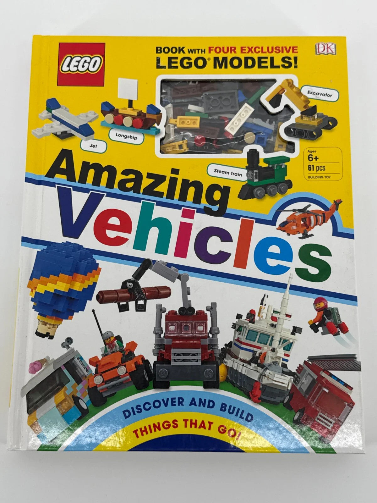LEGO Amazing Vehicles Book w/ 61 Pcs Build Set DK 2020 Steam Train Jet Truck USE