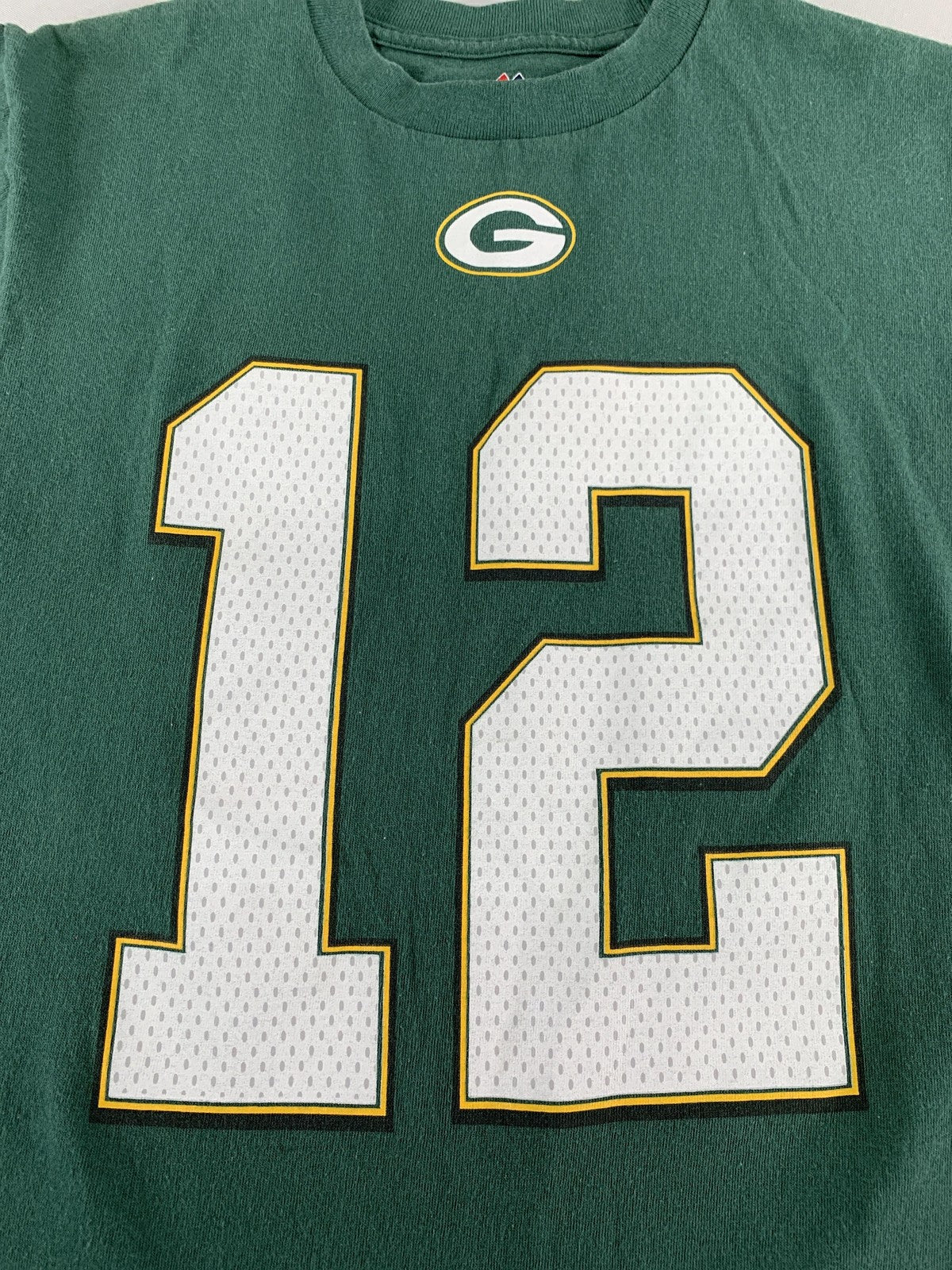 Green Bay Packers Shirt Mens Small Green NFL Football 12 Rodgers Majestic Tee