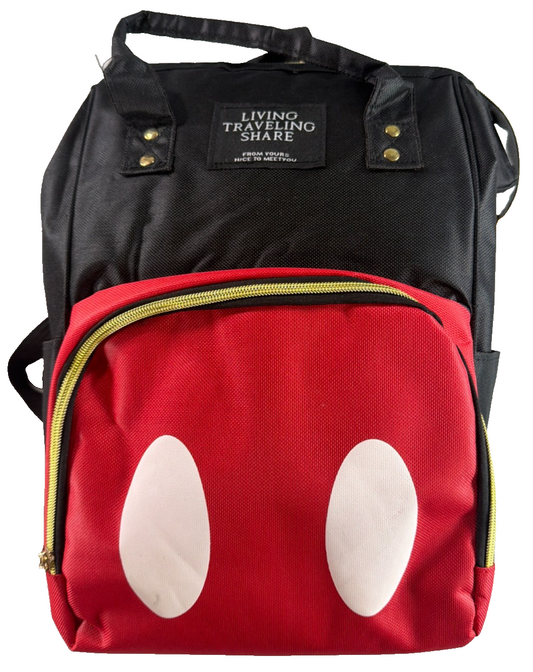 Mickey Mouse Diaper Bag Backpack Black Red Gold Zip Living Traveling Share Baby