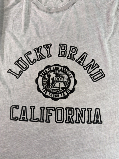 Lucky Brand Venice Burnout Henley T Shirt Mens XL Gray Short Sleeve Cotton Blend