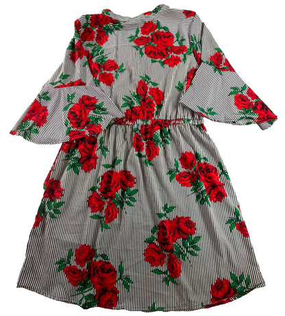 Hint of Blush Women 2X Rose Floral Stripe Dress Bell Sleeve Drawstring Waist