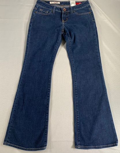 X2 Slim W10 Low Rise Flare Jeans Dark Wash Stretch Bootcut Embroidered Pocket