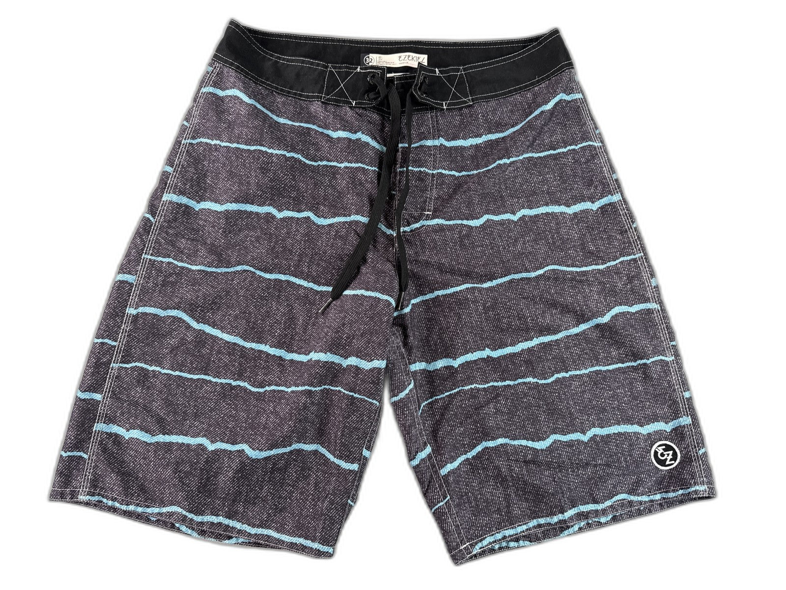 EZEKIEL ER113066B Board Shorts 32 Black Striped 100% POLYESTER Regular Fit