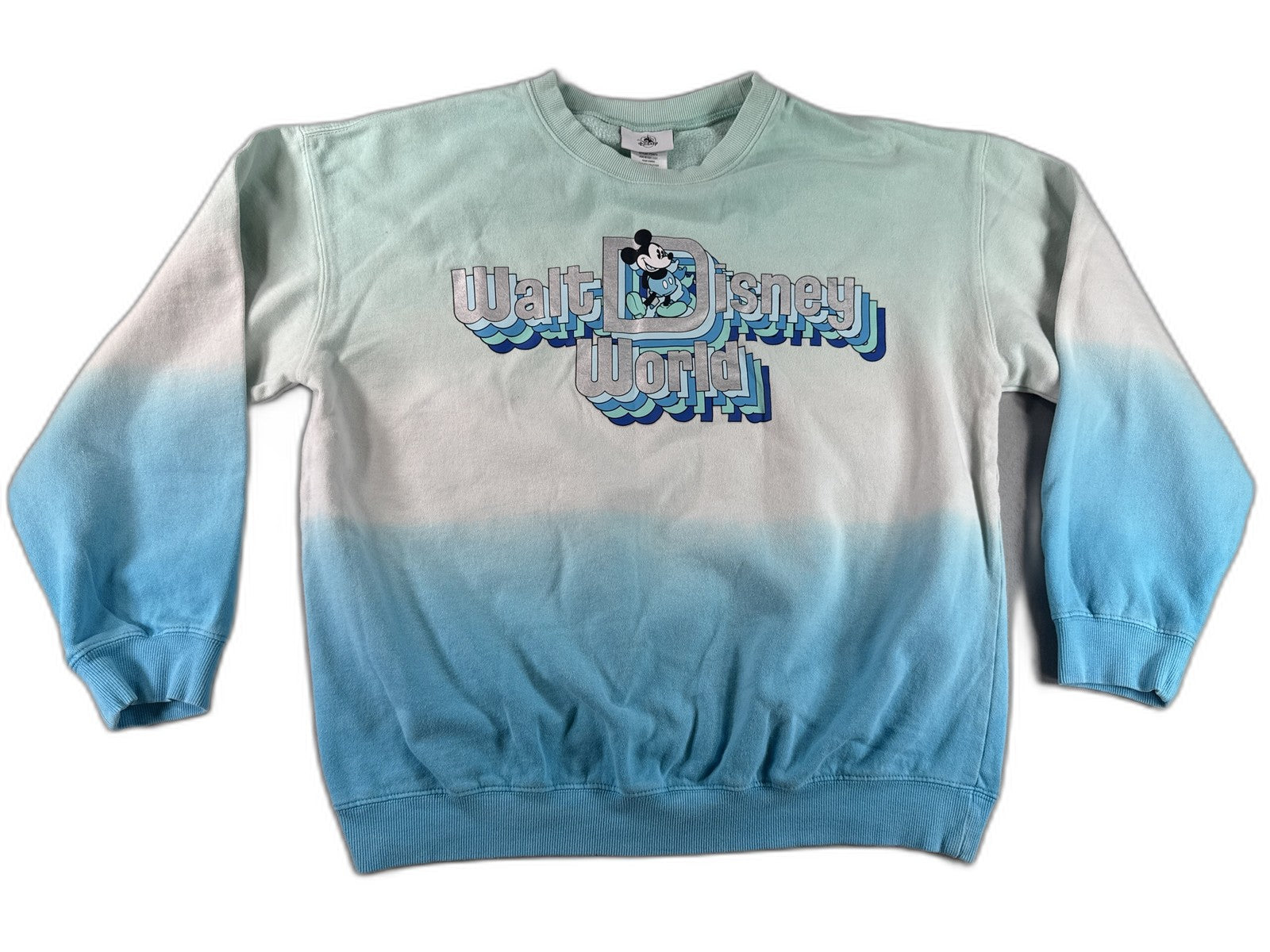 Disney Mickey Mouse World Sweatshirt L Blue 100% Cotton Pullover All Over
