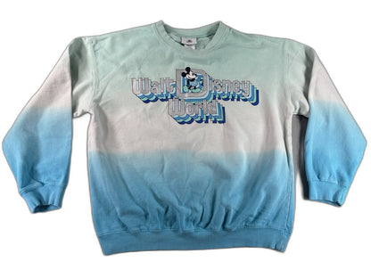 Disney Mickey Mouse World Sweatshirt L Blue 100% Cotton Pullover All Over