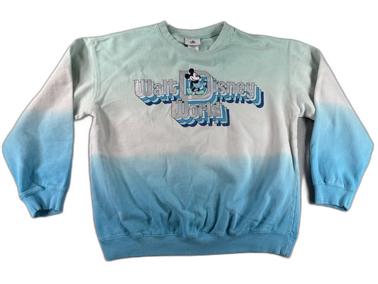 Disney Mickey Mouse World Sweatshirt L Blue 100% Cotton Pullover All Over