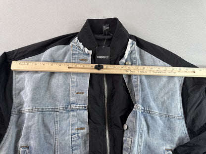 FOREVER 21 Bomber Jacket Womens S Black/Denim Cotton/Polyester Regular Fit Zip