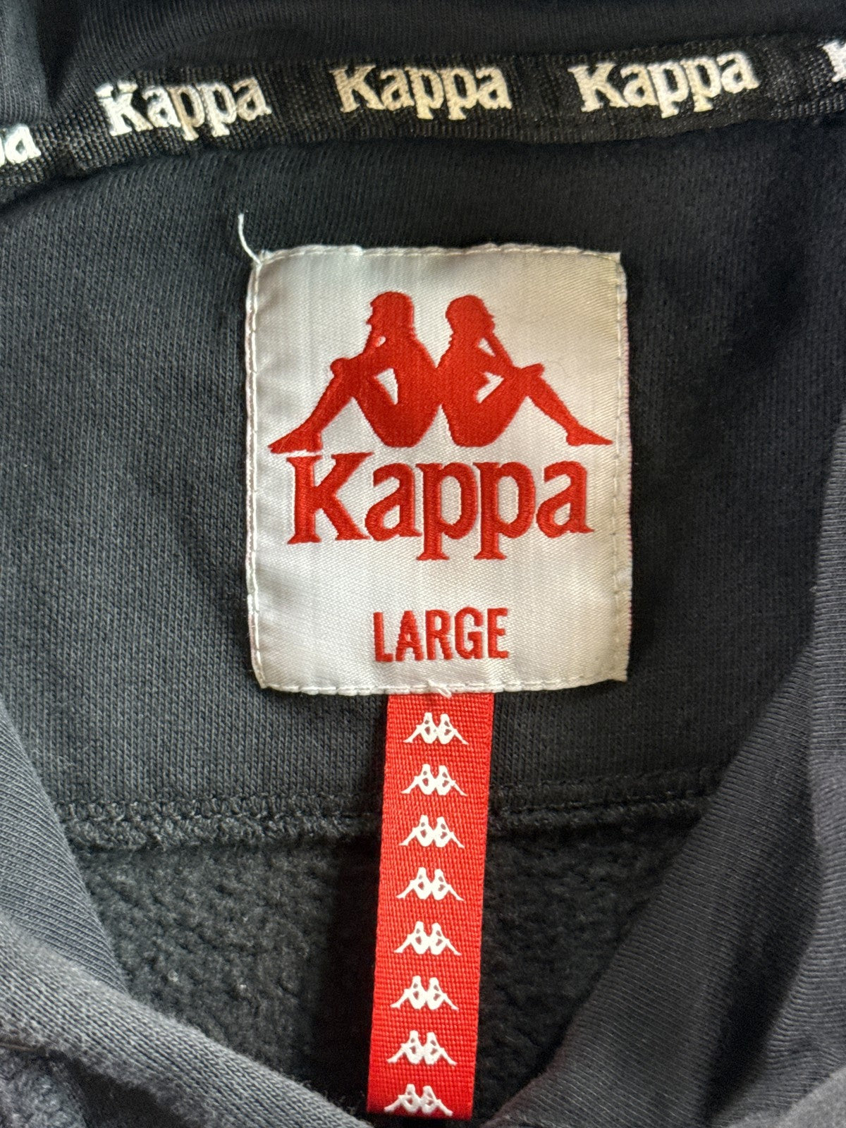Kappa Hoodie Pullover Large Black All Over Print Cotton Blend Long Sleeve