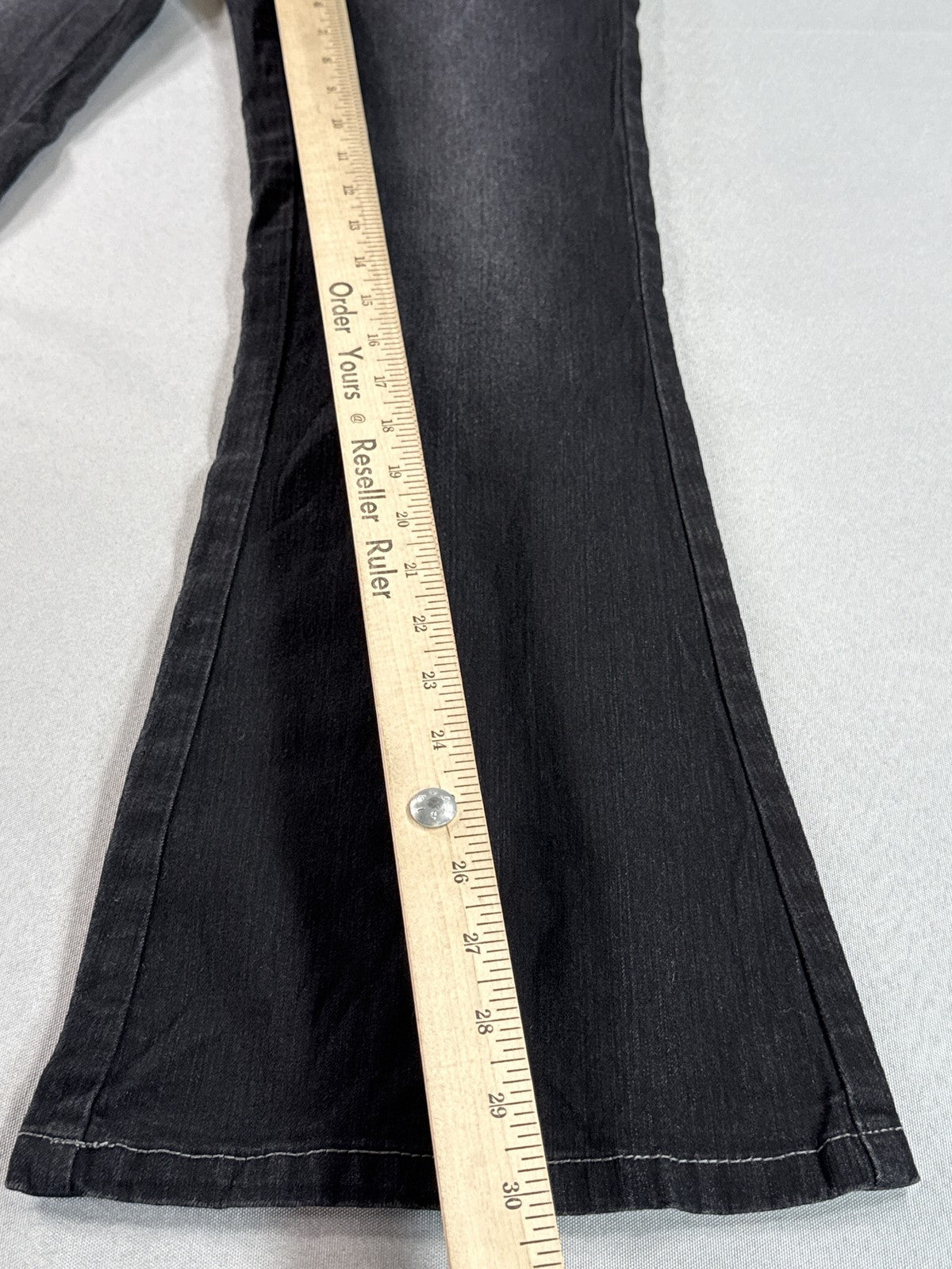 Faded Glory Flared Jeans 16R Womens 22x30 Black Denim Bell Bottom High Rise