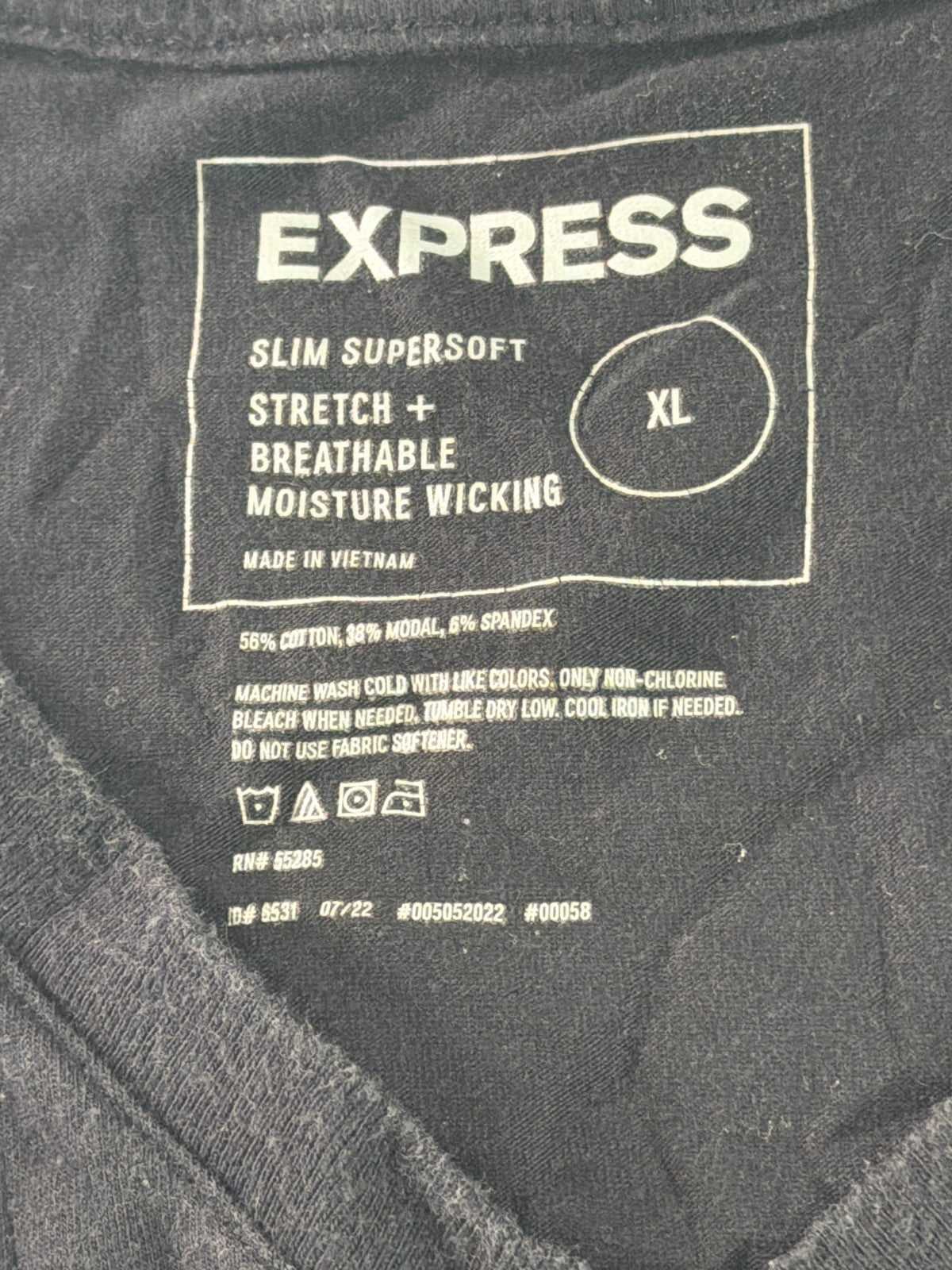 Express Slim Supersoft Mens XL Black V-Neck Tee Stretch Moisture Wicking Modal