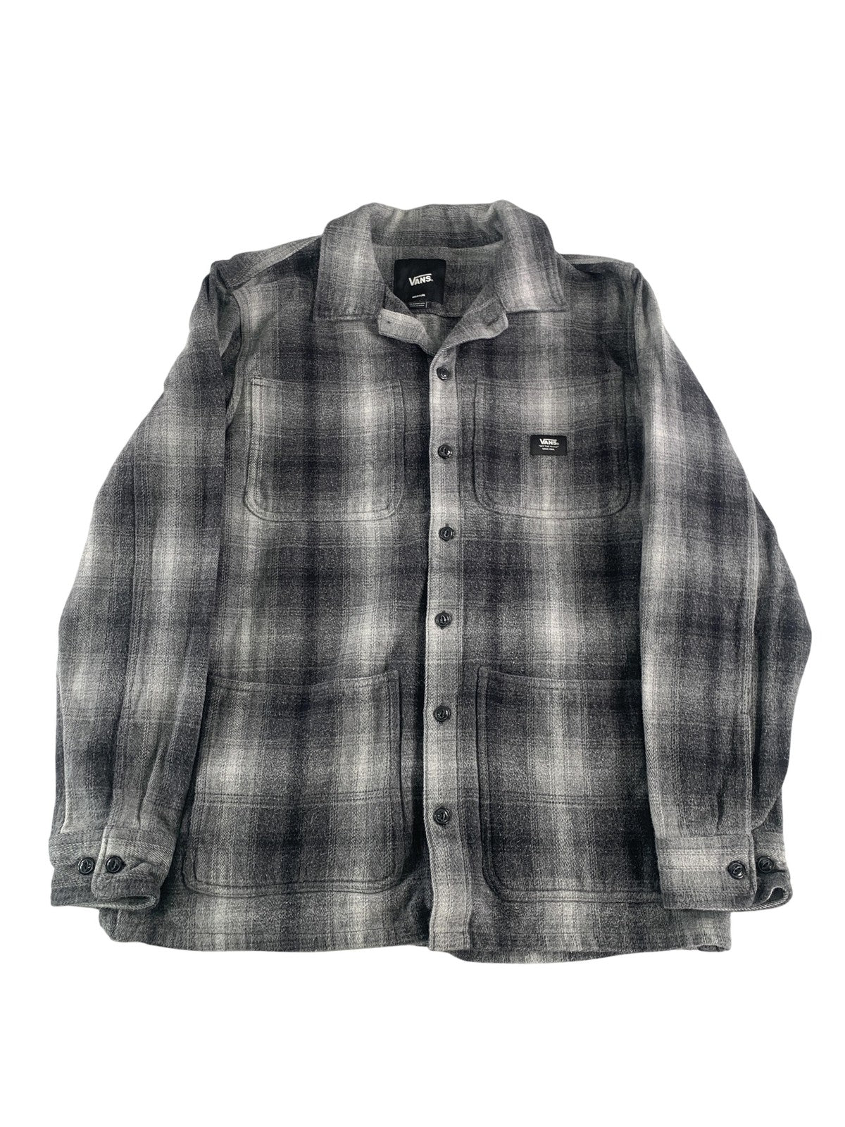 Vans Jacket Mens Medium Black Gray Plaid Fleece Flannel Shirt Classic Fit NWT