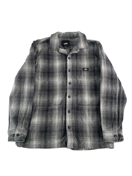 Vans Jacket Mens Medium Black Gray Plaid Fleece Flannel Shirt Classic Fit NWT