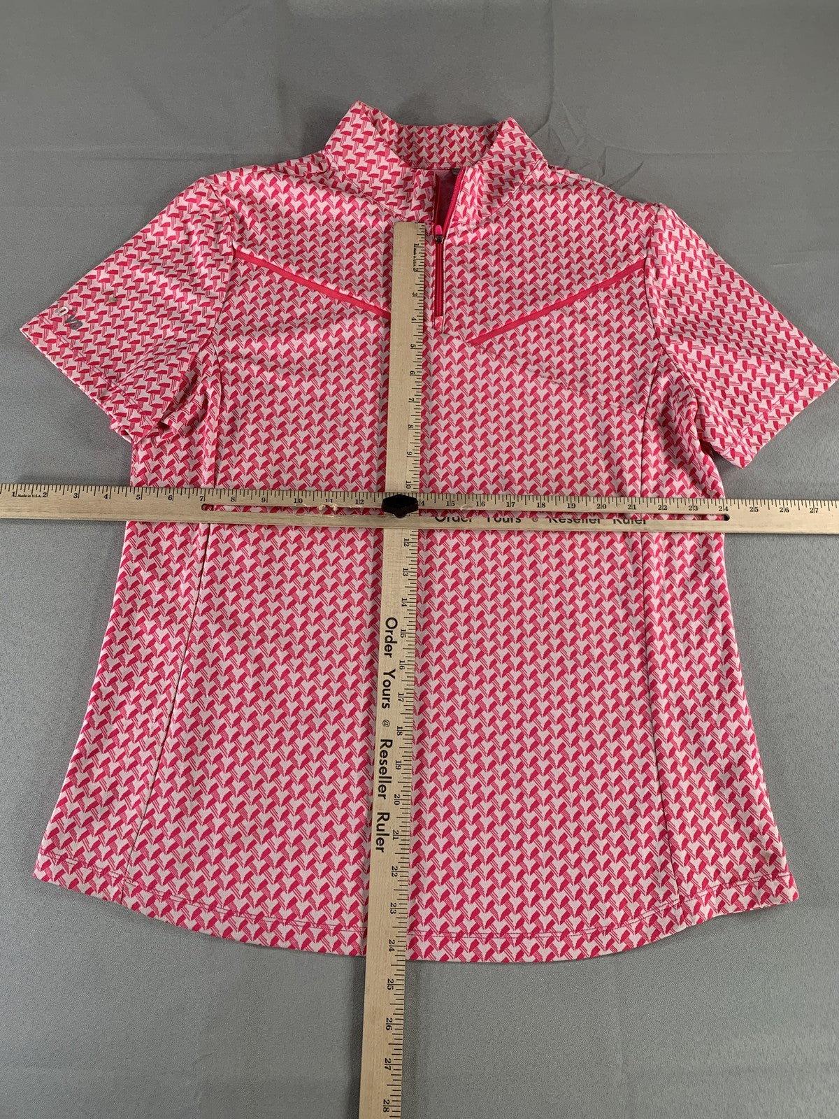 Nivo Polo Shirt Womens XL Pink White Geometric Golf Short Sleeve Quarter Zip
