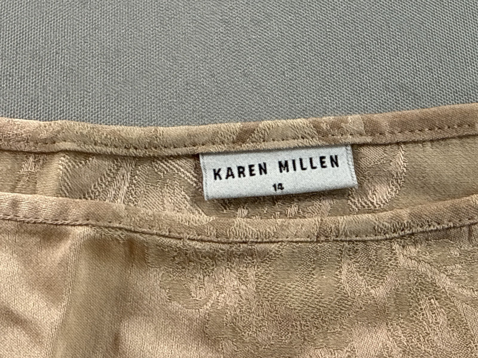 KAREN MILLEN SK035/S00S Midi Skirt 14 Beige Floral Print Viscose Acetate Length