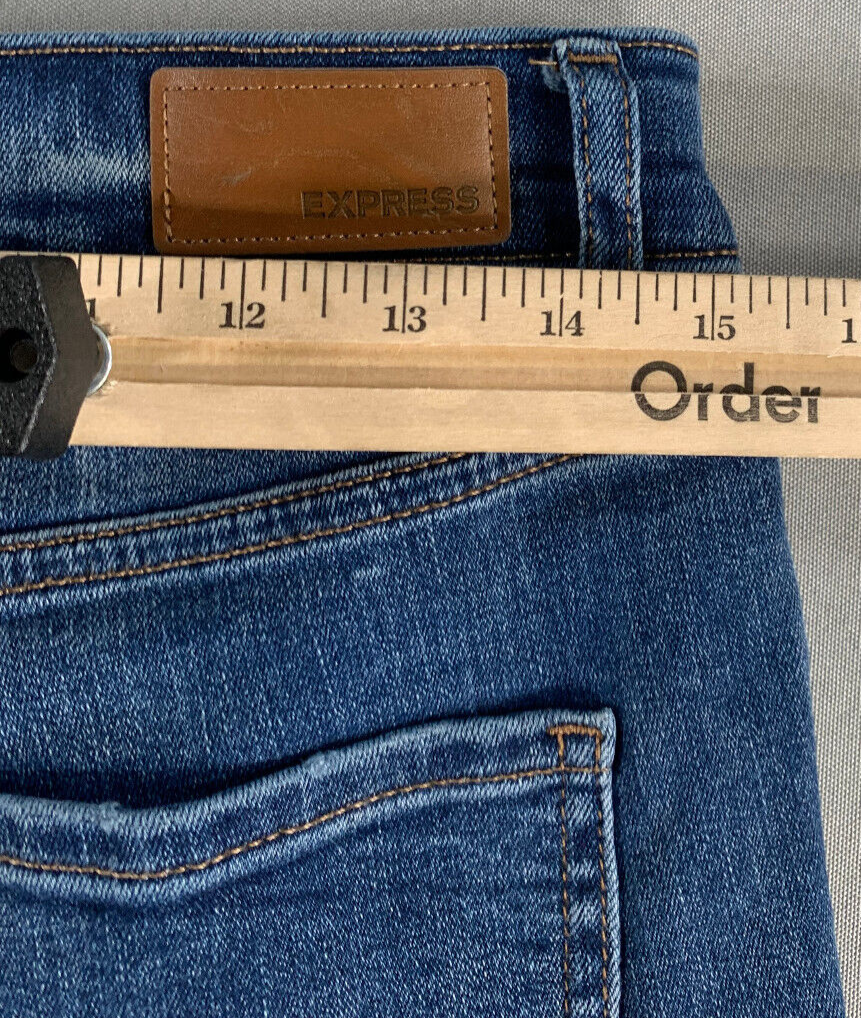 Express Skinny High Rise Ripped Jeans 8R 30x27 Distressed Denim Perfect Blue 15