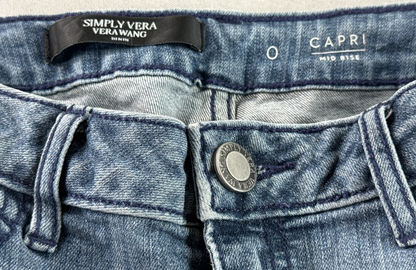 Simply Vera Vera Wang Capri Jeans Womens 0 Blue Mid Rise Stretch Distressed