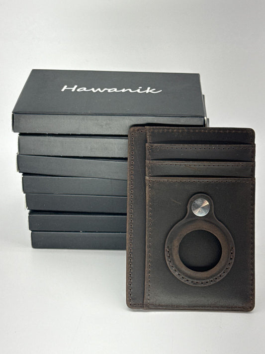 Hawanik Leather Wallet AirTag Holder Slim RFID Card Holder Brown Minimalist 817