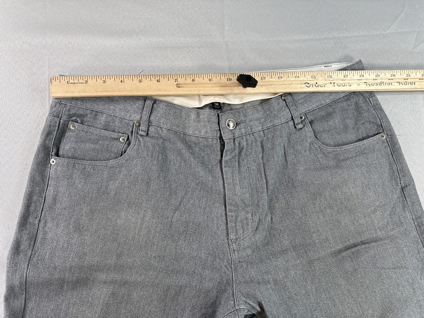 OBEY Straight Leg Jeans 38 Gray Cotton Polyurethane Stretch Modern Mid Slim