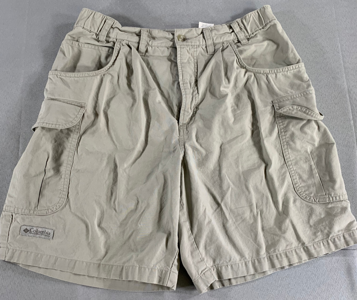 Columbia Mens Cargo Shorts 32 Beige Outdoor Utility Trail Hiking Pockets Elastic