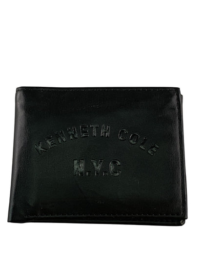 Kenneth Cole Reaction Wallet Mens Black Bifold ID Window NYC Embossed Card Slots